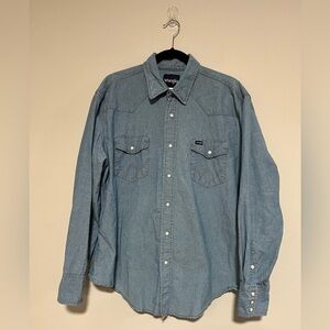 Wrangler Men’s Vintage Light Wash Western Shirt Pearl Buttons Size XL Rodeo